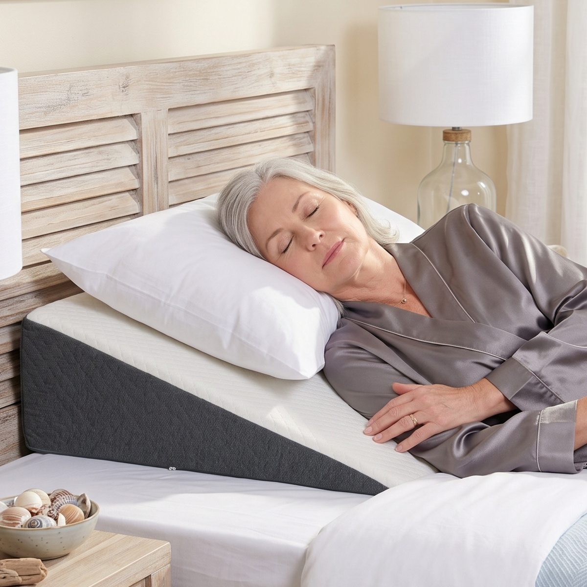 Bed Wedge Pillow Memory Foam Incline, Cooling Cover Removable Washable, Triangle or Flat Top Heights, Head Back Leg Elevation Sleep Support