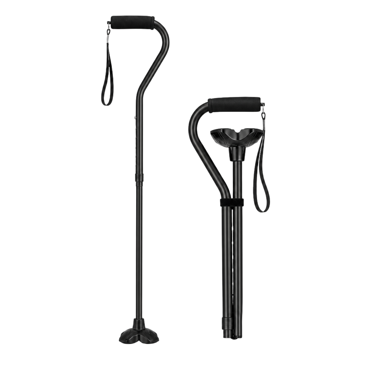 Adjustable aluminum folding cane black dual view