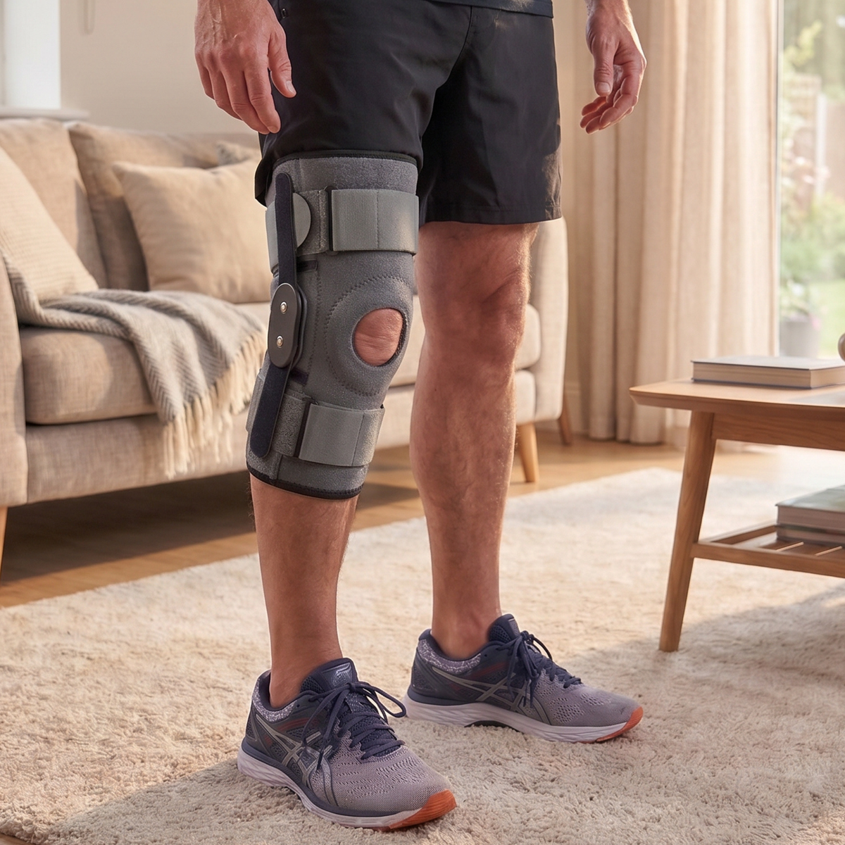 Hinged Knee Brace Metal Side Stabilizers Open Patella, Adjustable Straps Breathable Support, Men Women Sizes S-XXXL Running Sports Everyday Wear