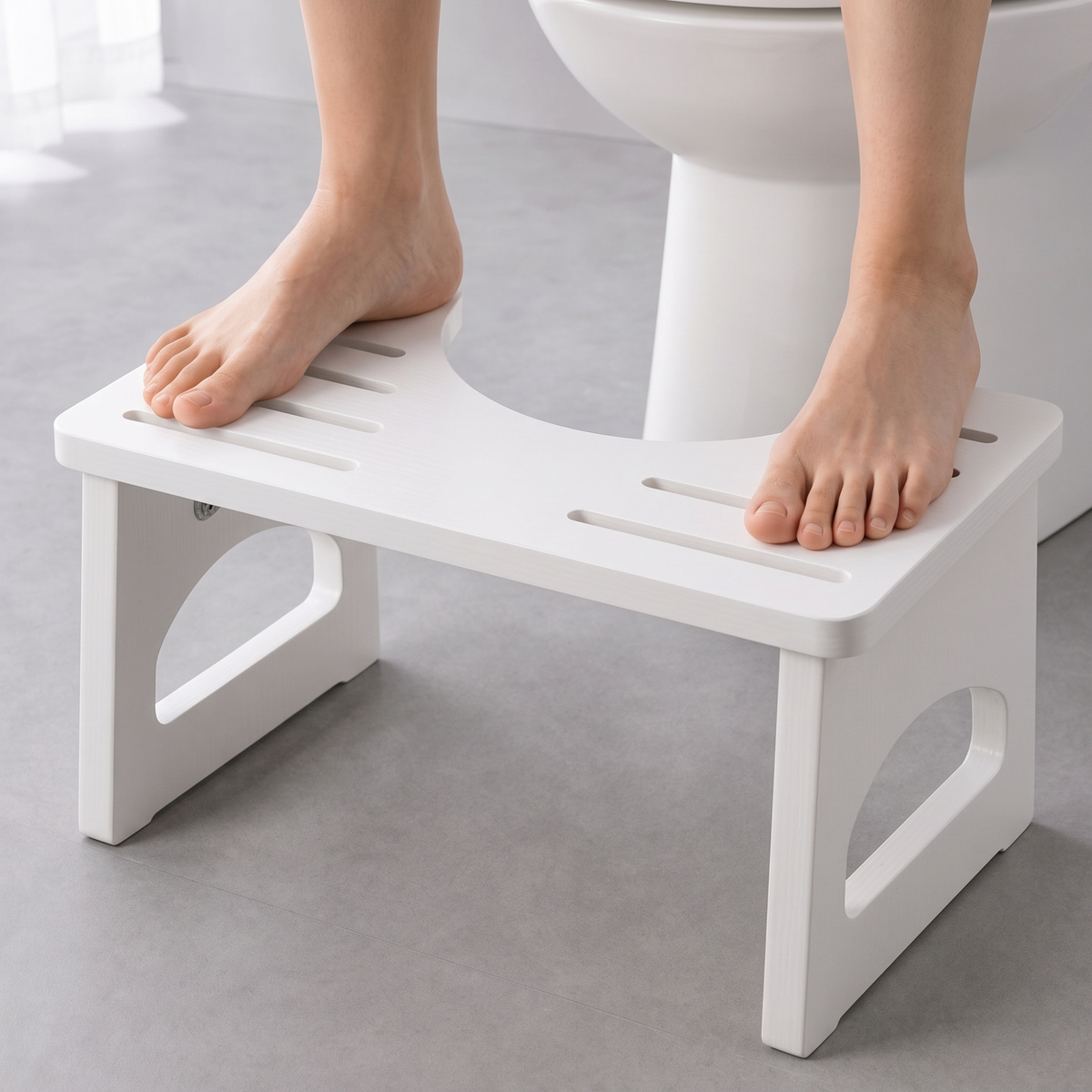 Bamboo Squatting Toilet Stool 7 Inch, Foldable Bathroom Step Stool with Non-Slip Pads, up to 300 lb Capacity, Home Bathroom Everyday Use