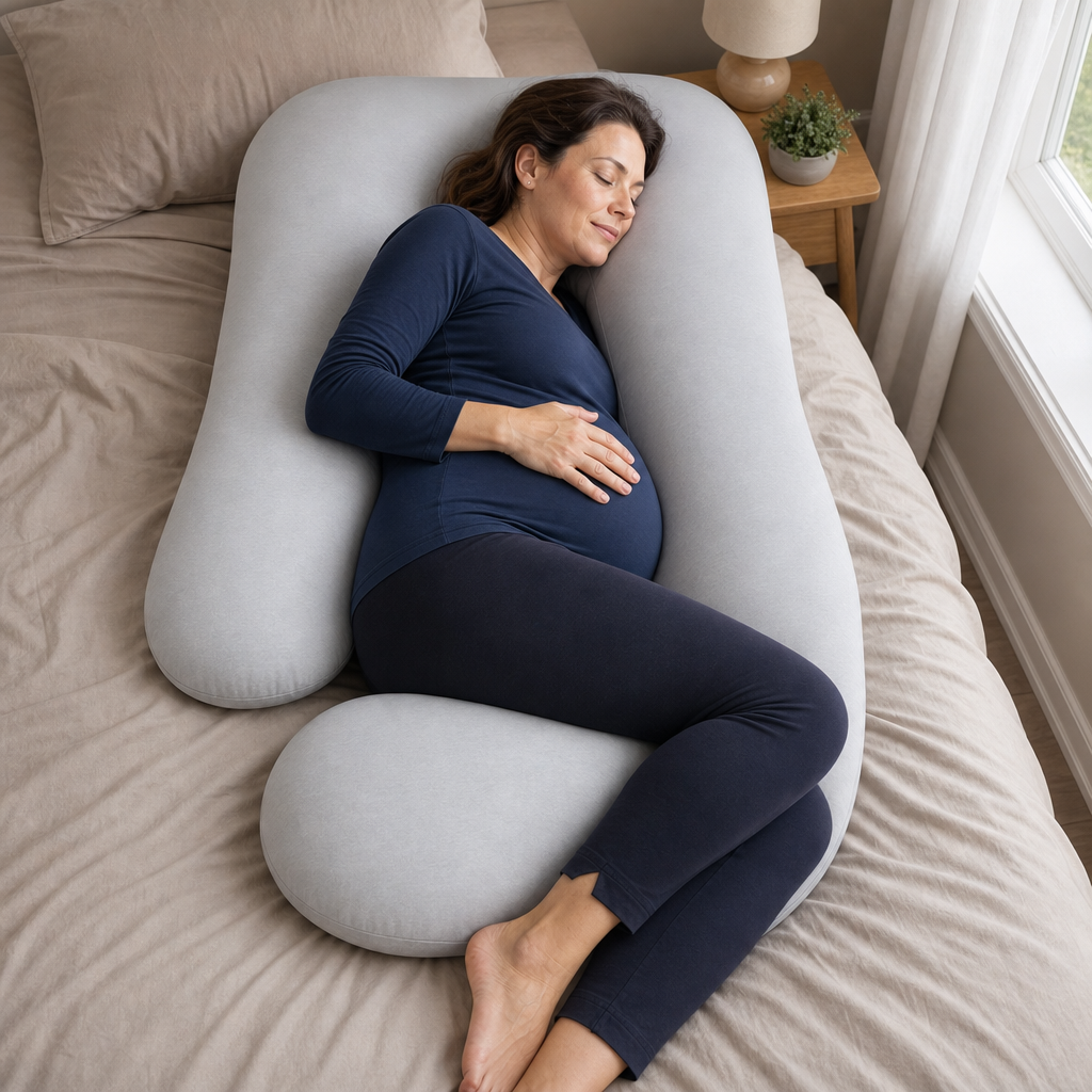 U-Shaped Full Body Pillow 57 and 65 In, Removable Velvet or Cooling Cover, Long Side Sleeper Pillow for Home Bedroom