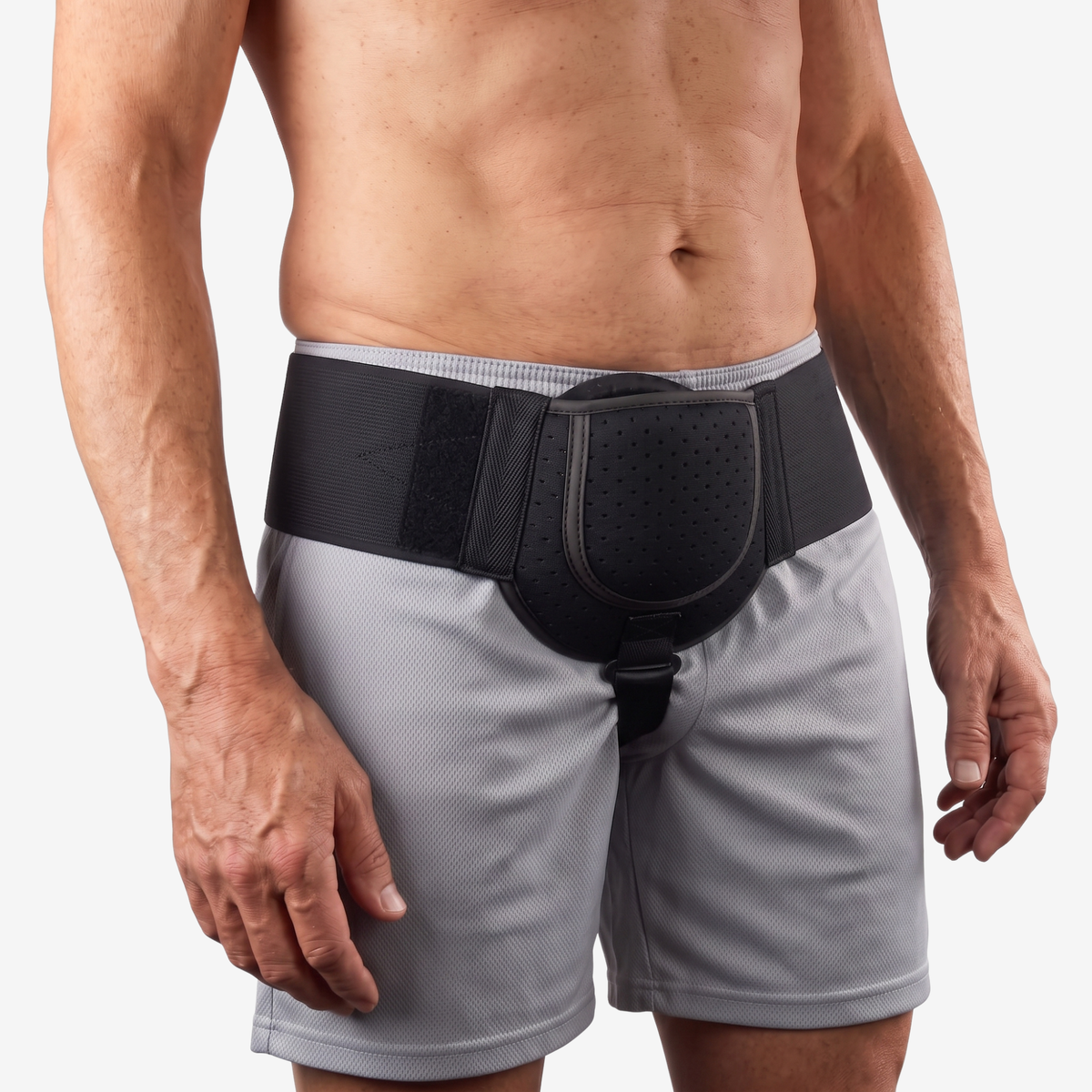 Adjustable Groin Support Belt with Removable Pad, Left or Right Side, Breathable Black, Sizes S and M for Men and Women Everyday Wear