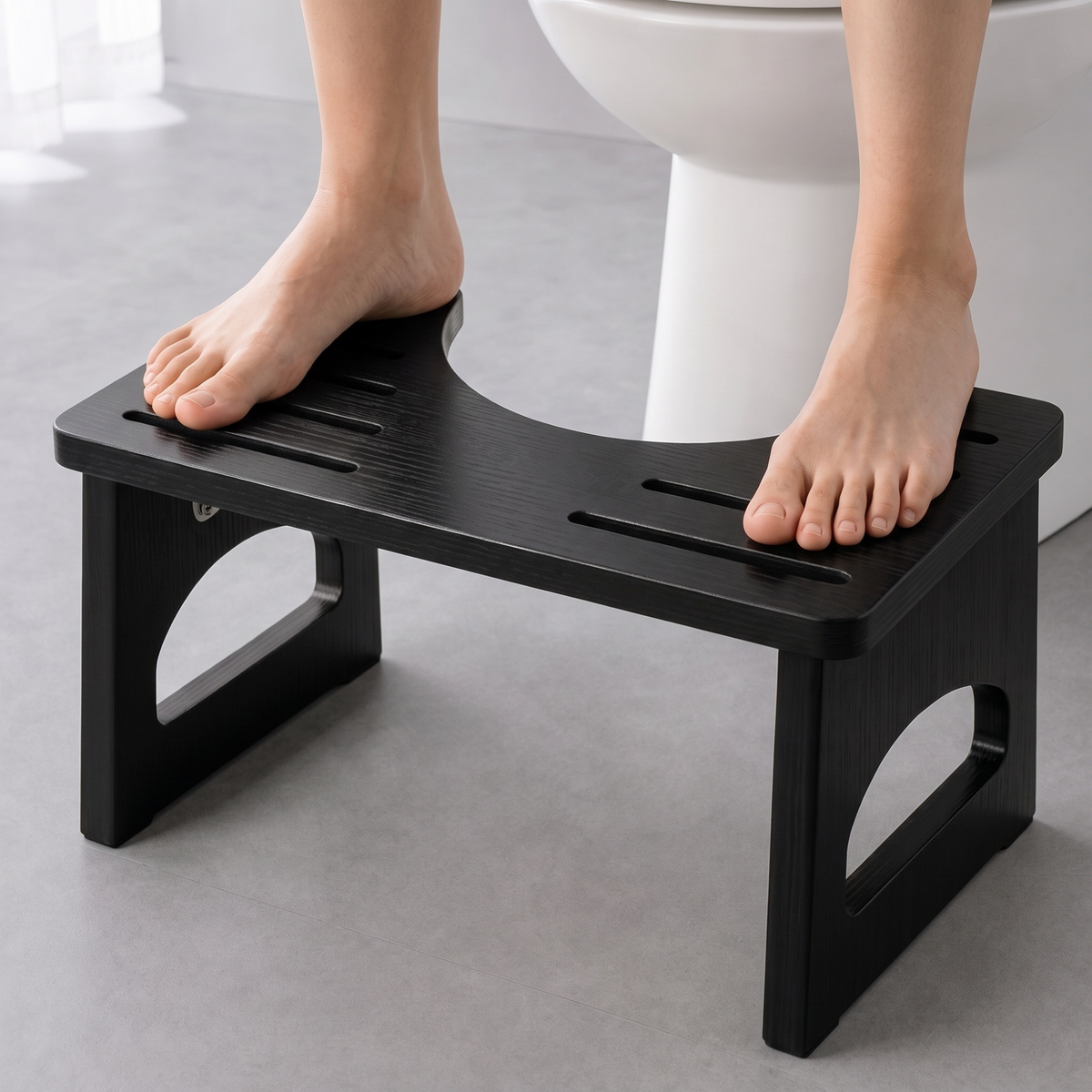 Bamboo Squatting Toilet Stool 7 Inch, Foldable Bathroom Step Stool with Non-Slip Pads, up to 300 lb Capacity, Home Bathroom Everyday Use