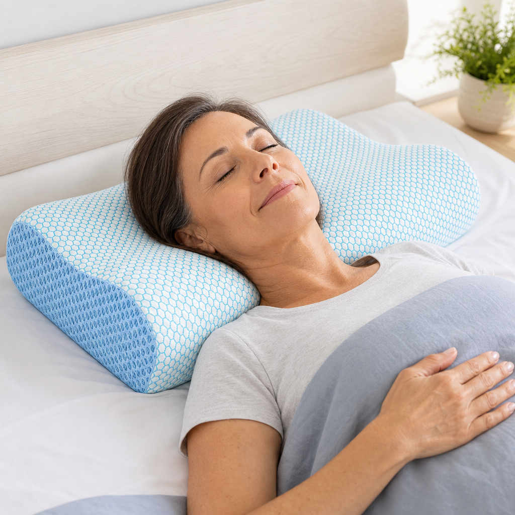 Ergonomic Memory Foam Cervical Pillow Contour 2 Heights, Breathable Washable Cover, Side Back and Stomach Sleepers, Home Bedroom Everyday Use