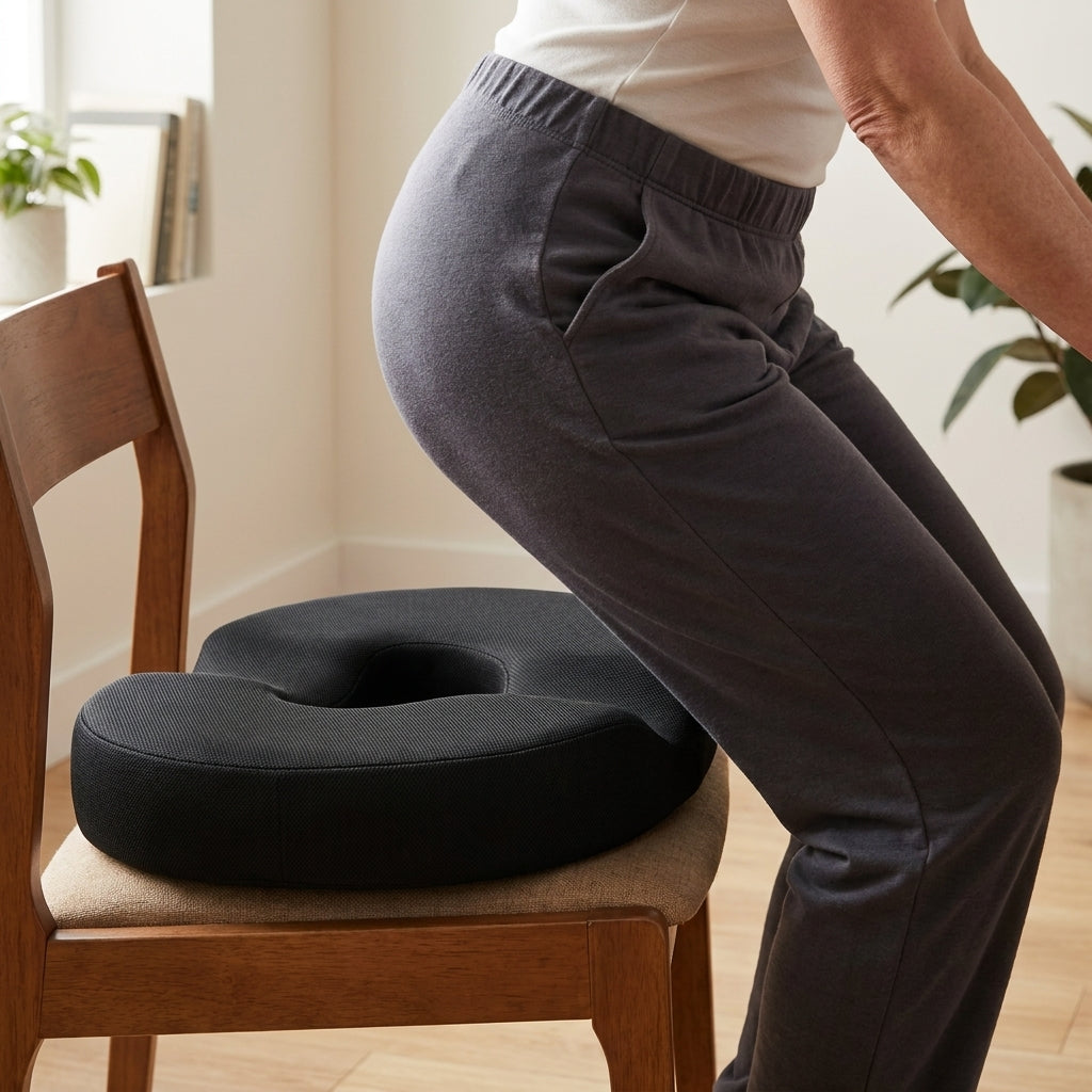Memory Foam Donut Seat Cushion U-Shaped Ring Chair Pillow, Center Opening Washable Cover, Office Home Car Travel and Long Sitting