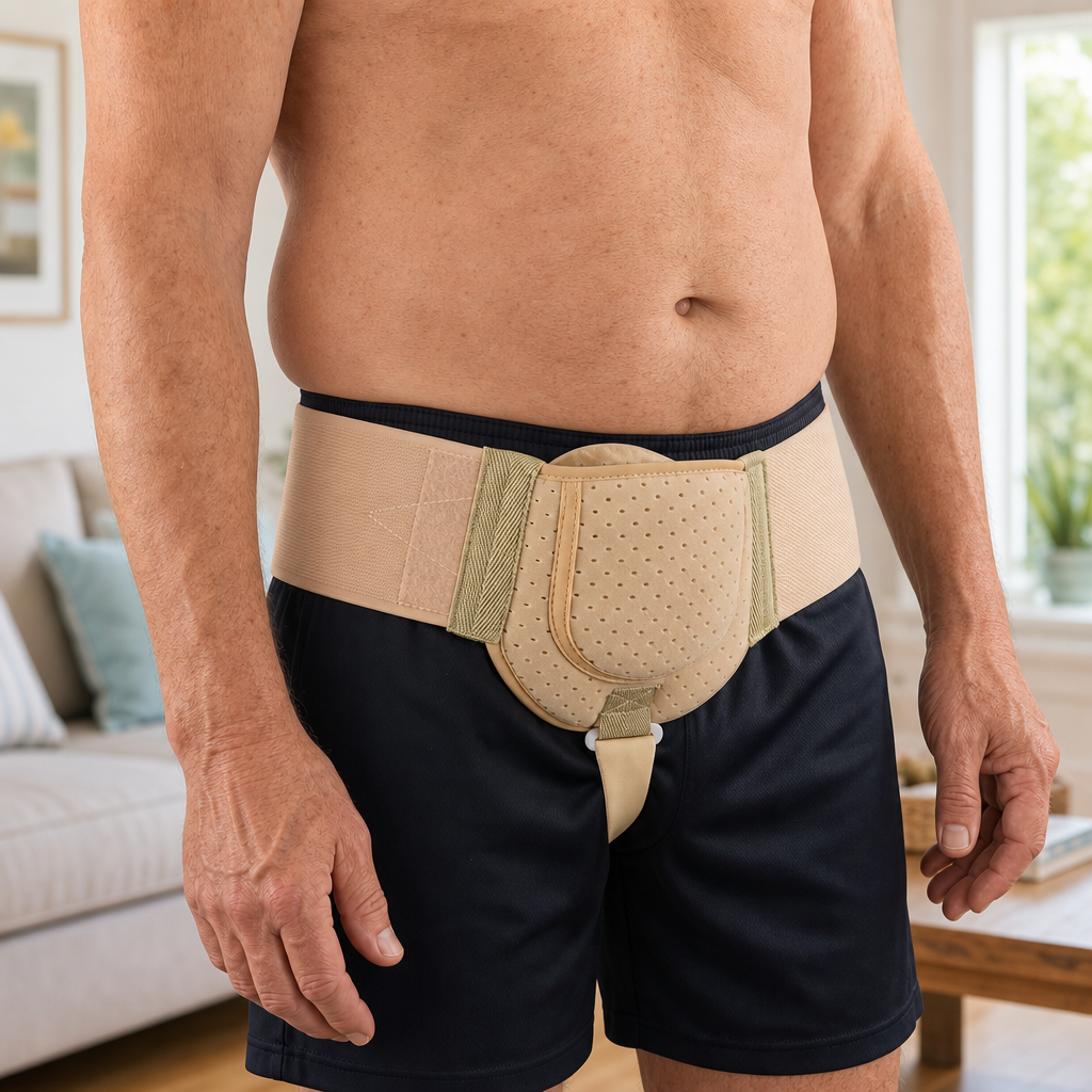 Adjustable Groin Support Belt with Removable Pad, Left or Right Side, Breathable Black, Sizes S and M for Men and Women Everyday Wear