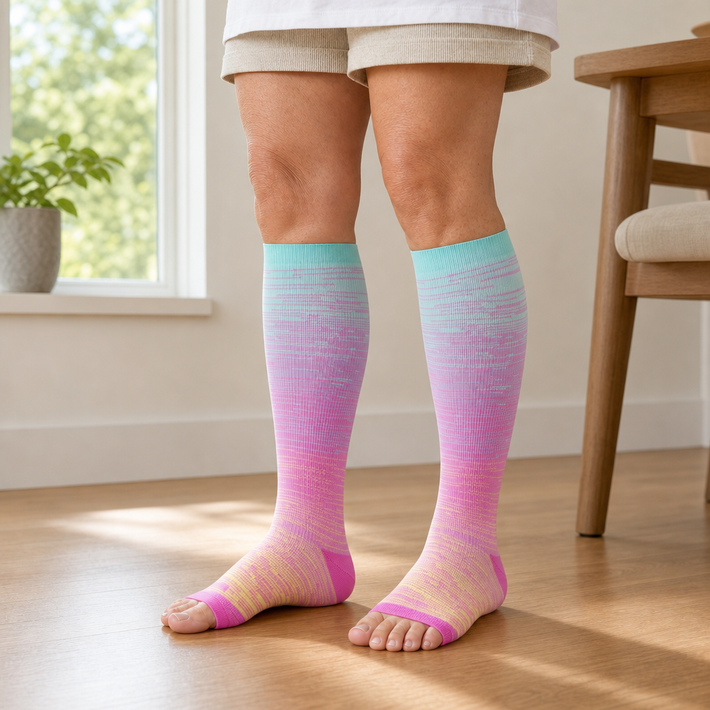 Open Toe Compression Socks 20-30 mmHg, Knee High Graduated Support, Toeless 3-Pair Pack for Men and Women, Standing Travel Work Everyday Wear