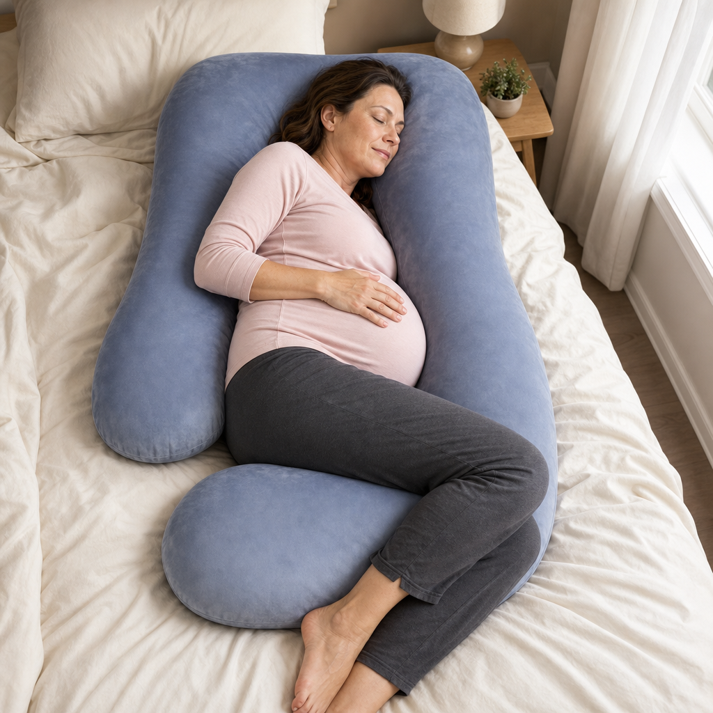 U-Shaped Full Body Pillow 57 and 65 In, Removable Velvet or Cooling Cover, Long Side Sleeper Pillow for Home Bedroom
