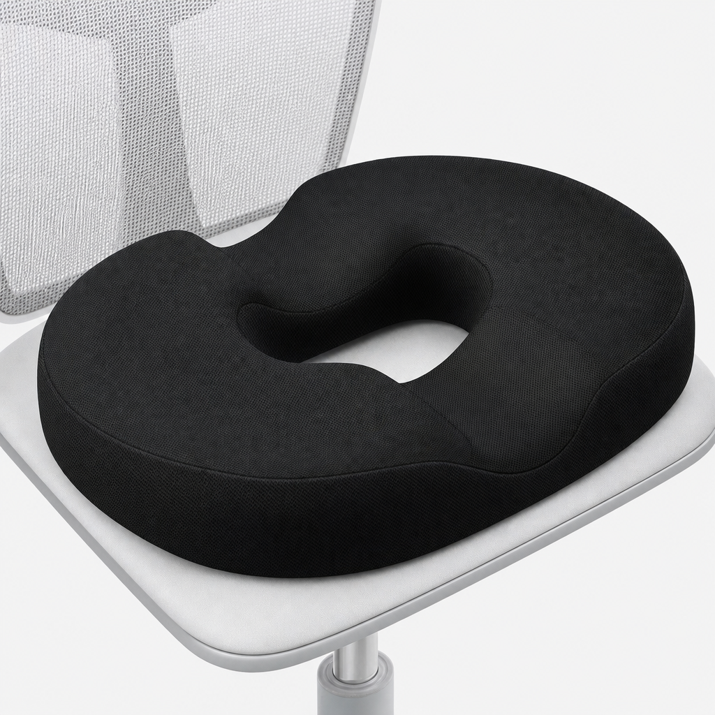 Memory Foam Donut Seat Cushion U-Shaped Ring Chair Pillow, Center Opening Washable Cover, Office Home Car Travel and Long Sitting