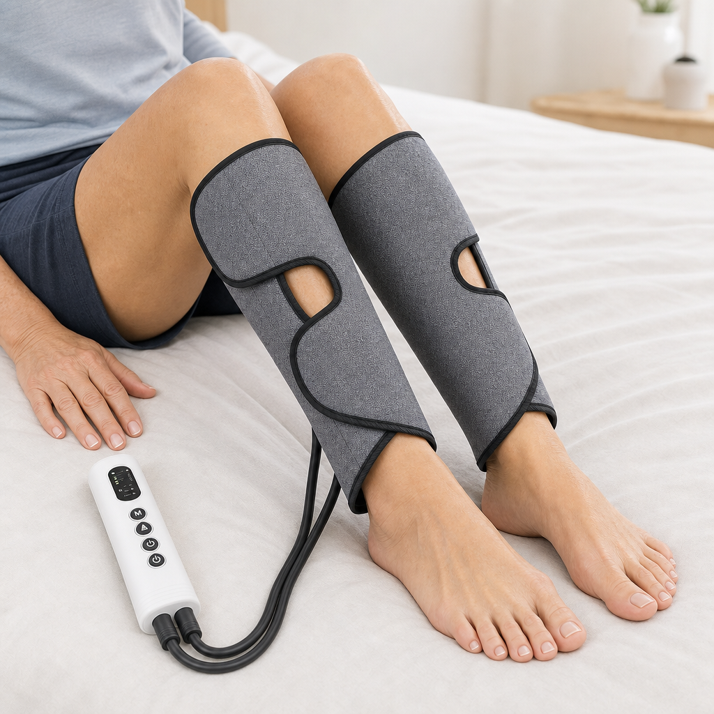 Air Compression Leg Massager 3 Modes 3 Intensities, Auto-Off Timer Handheld Controller, Fits Calves to 21 In, Travel Bag Home and Recovery Use