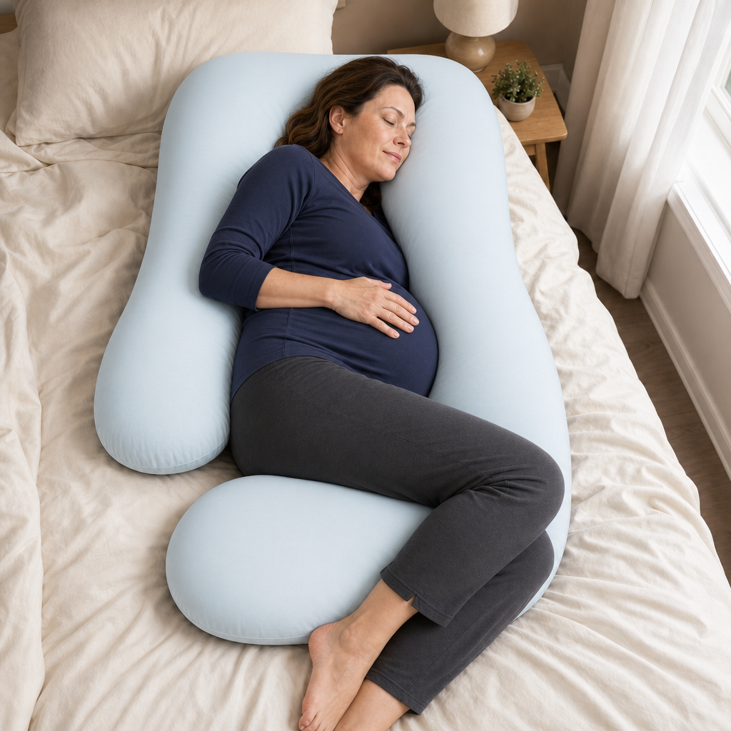 U-Shaped Full Body Pillow 57 and 65 In, Removable Velvet or Cooling Cover, Long Side Sleeper Pillow for Home Bedroom