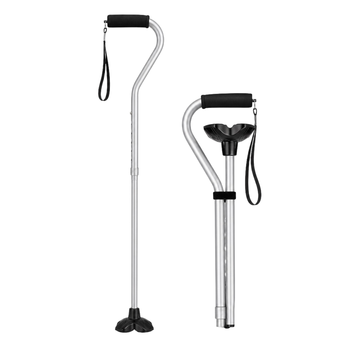 Adjustable aluminum folding cane gray dual view extended and folded