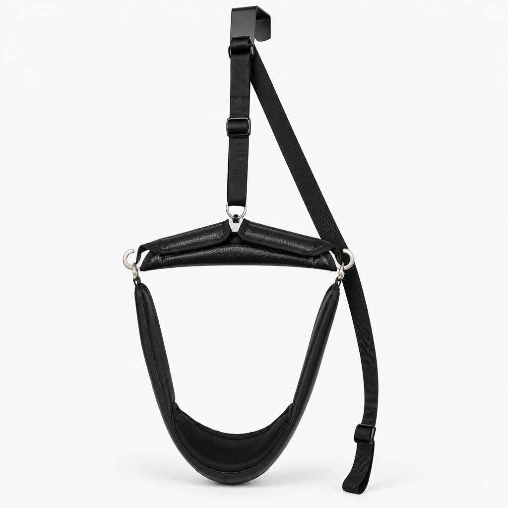 Portable Cervical Traction Neck Stretcher Door Hanger Harness Kit, Adjustable Strap, Home Office and Travel Neck Support Black Everyday Use