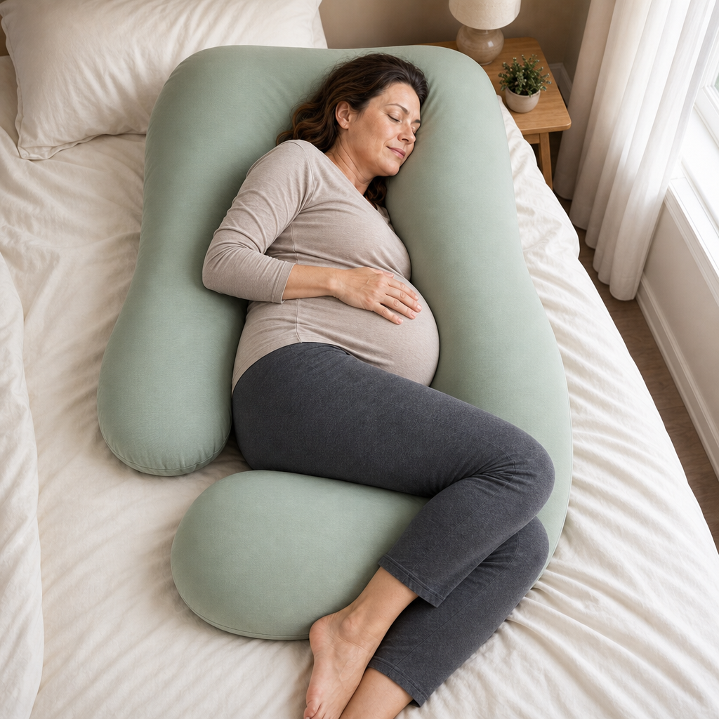 U-Shaped Full Body Pillow 57 and 65 In, Removable Velvet or Cooling Cover, Long Side Sleeper Pillow for Home Bedroom