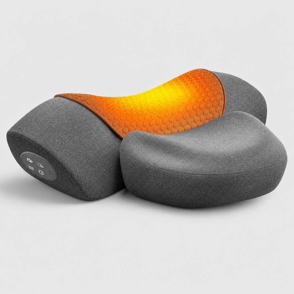 Cordless Heated Neck Massager Pillow, Rechargeable Airbag Stretch 3 Modes 3 Heat Levels, Memory Foam Mesh, 15-Min Auto-Off, Home Office Travel