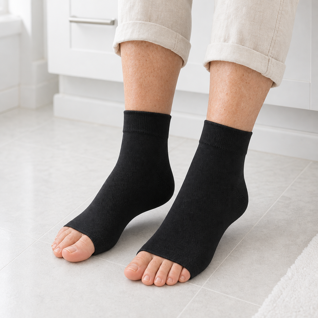 Ankle Brace Compression Sleeve Socks 2-Pack, Open Toe 8-15 mmHg Nylon Blend, Men and Women Sizes S-M to XXL, Standing Travel Work Everyday Wear