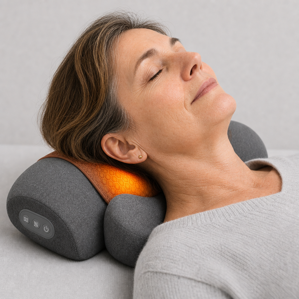 Cordless Heated Neck Massager Pillow, Rechargeable Airbag Stretch 3 Modes 3 Heat Levels, Memory Foam Mesh, 15-Min Auto-Off, Home Office Travel