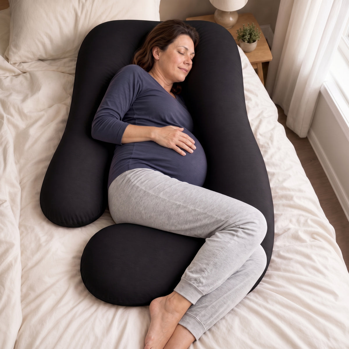 U-Shaped Full Body Pillow 57 and 65 In, Removable Velvet or Cooling Cover, Long Side Sleeper Pillow for Home Bedroom