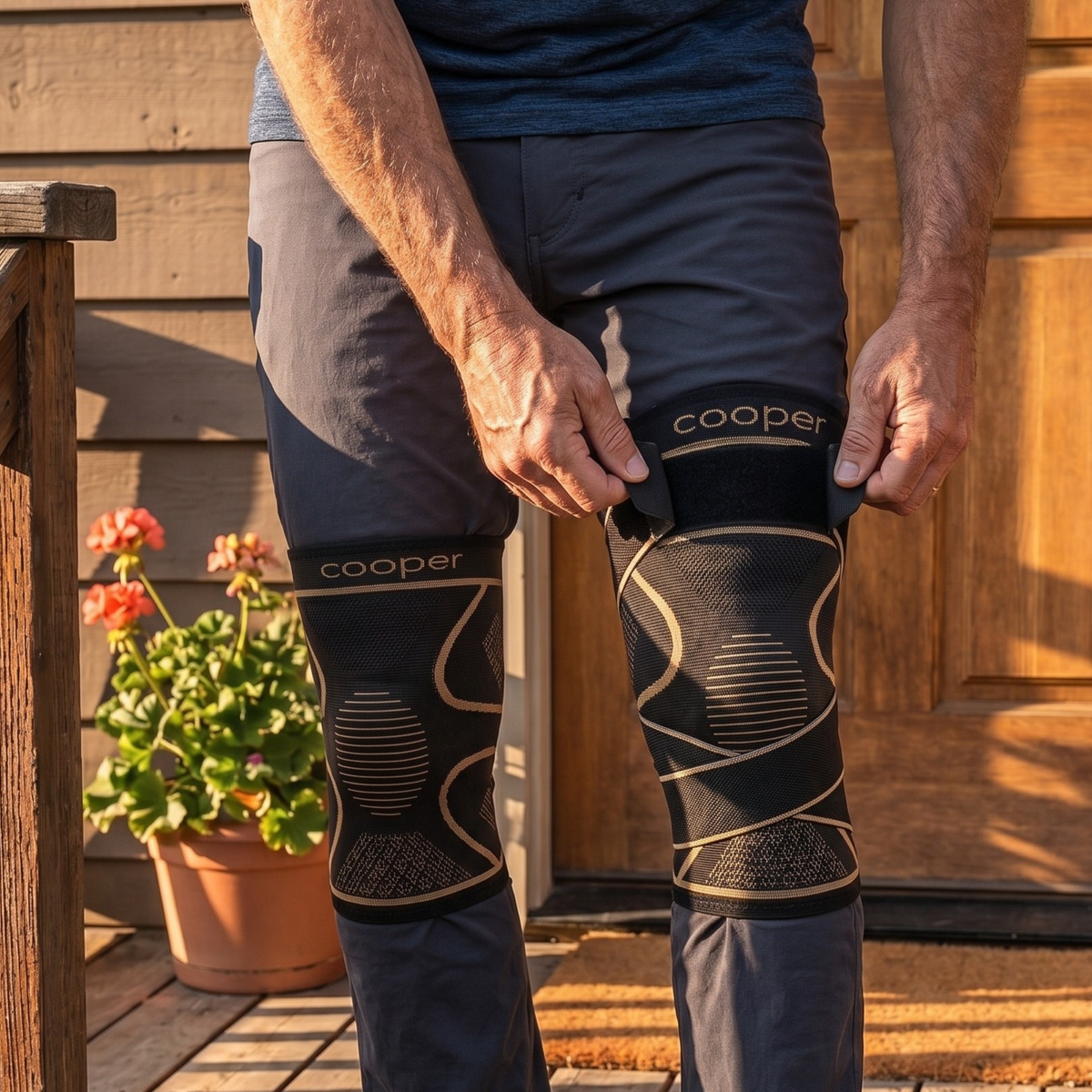 Copper Knee Support Braces with Straps 2-Pack, Adjustable Non-Slip Compression Sleeves, Men and Women, Running Workouts Gym and Everyday Wear