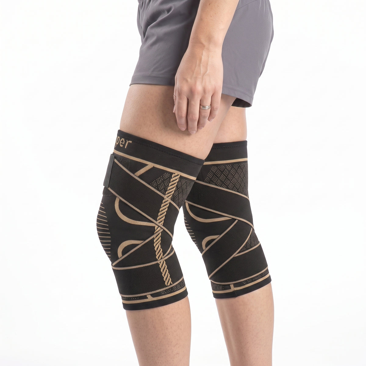 Copper Knee Support Braces with Straps 2-Pack, Adjustable Non-Slip Compression Sleeves, Men and Women, Running Workouts Gym and Everyday Wear
