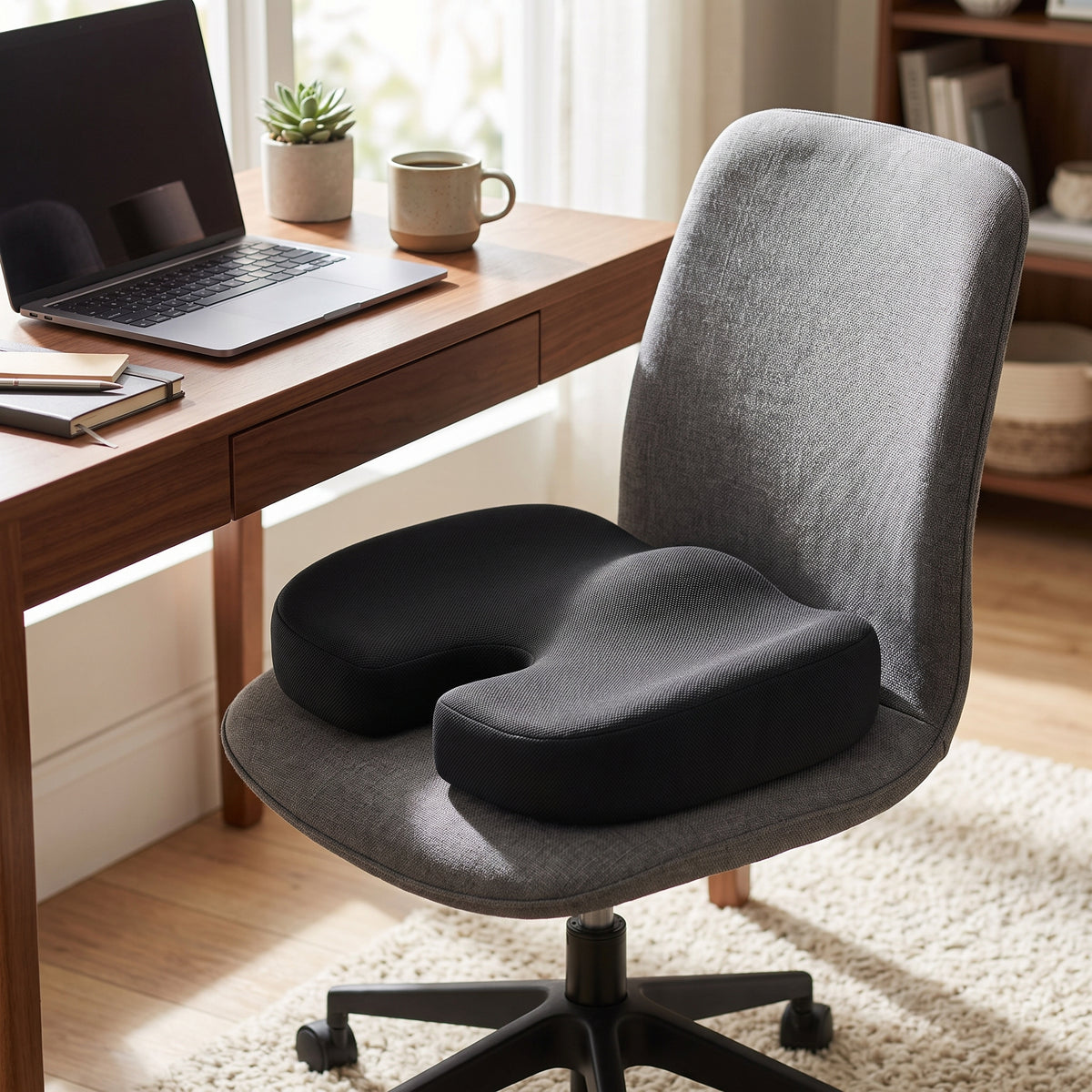Memory Foam Seat Cushion Ergonomic U-Cut Chair Pad, Washable Cover Non-Slip Base, Office Car Desk Gaming Wheelchair and Long Sitting