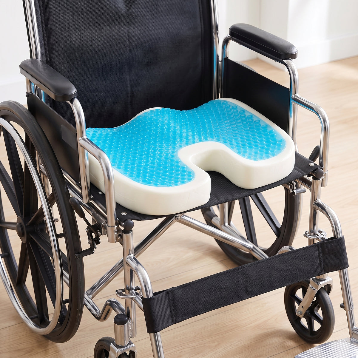 Gel Wheelchair Seat Cushion U-Cutout Memory Foam Chair Pad, Hybrid Gel Top Waterproof Anti-Slip Cover, Wheelchair Office Car and Long Sitting