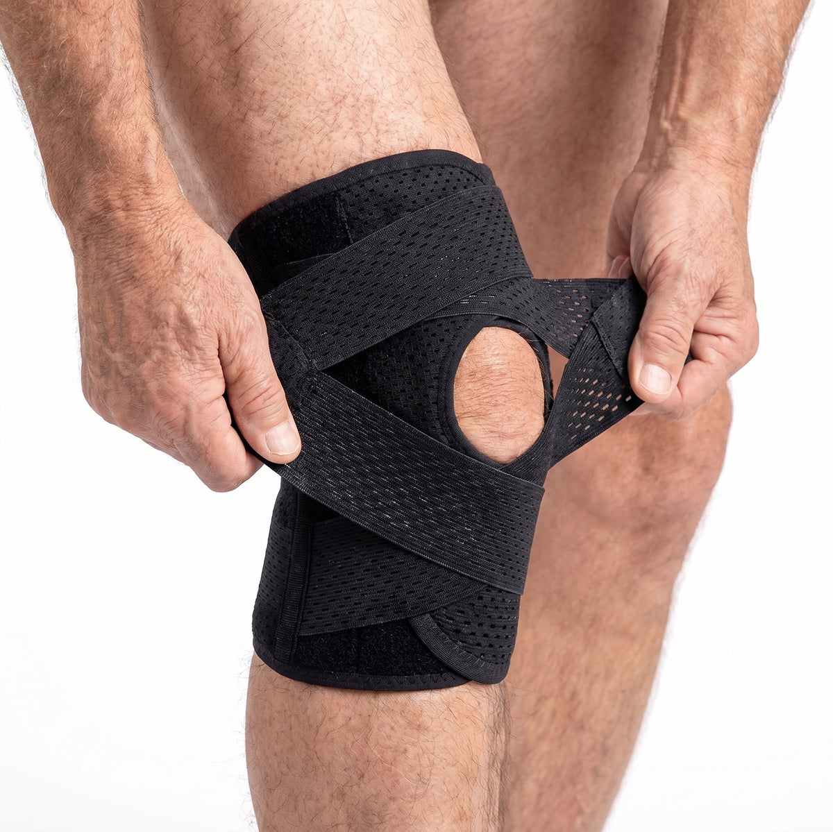 Knee Brace with Side Stabilizers, Open Patella Dual V-Strap Adjustable Support, Breathable Polyester, Men and Women, Walking and Everyday Wear