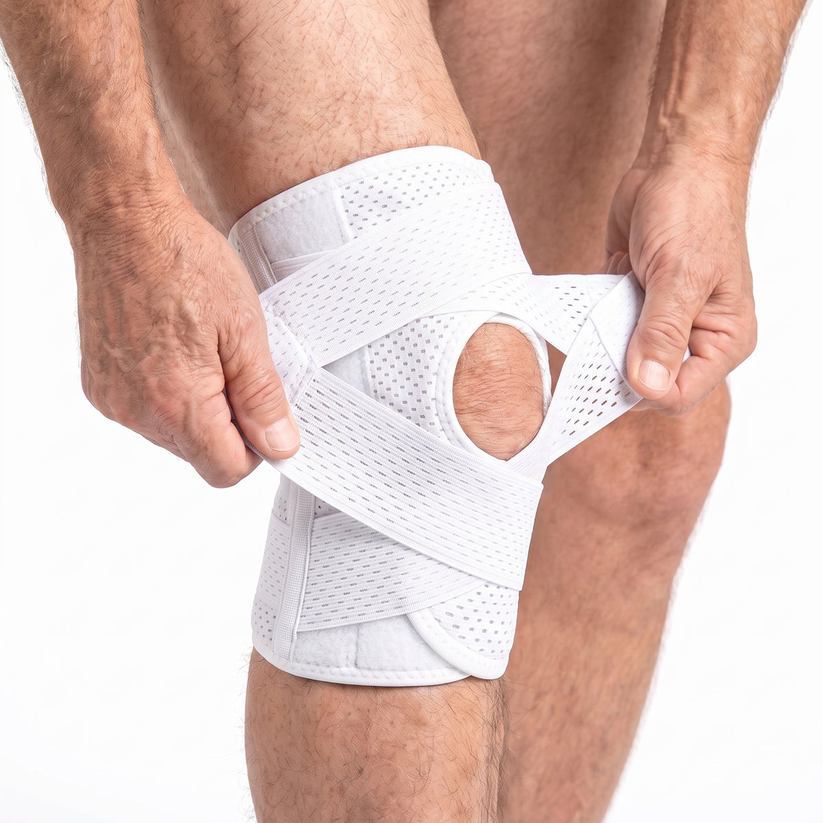 Knee Brace with Side Stabilizers, Open Patella Dual V-Strap Adjustable Support, Breathable Polyester, Men and Women, Walking and Everyday Wear