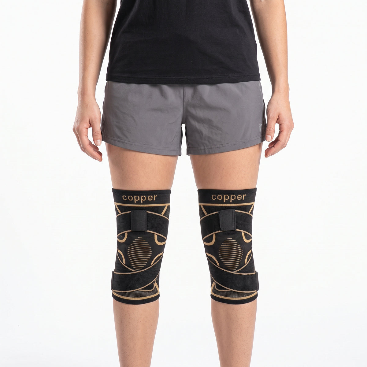 Copper Knee Support Braces with Straps 2-Pack, Adjustable Non-Slip Compression Sleeves, Men and Women, Running Workouts Gym and Everyday Wear