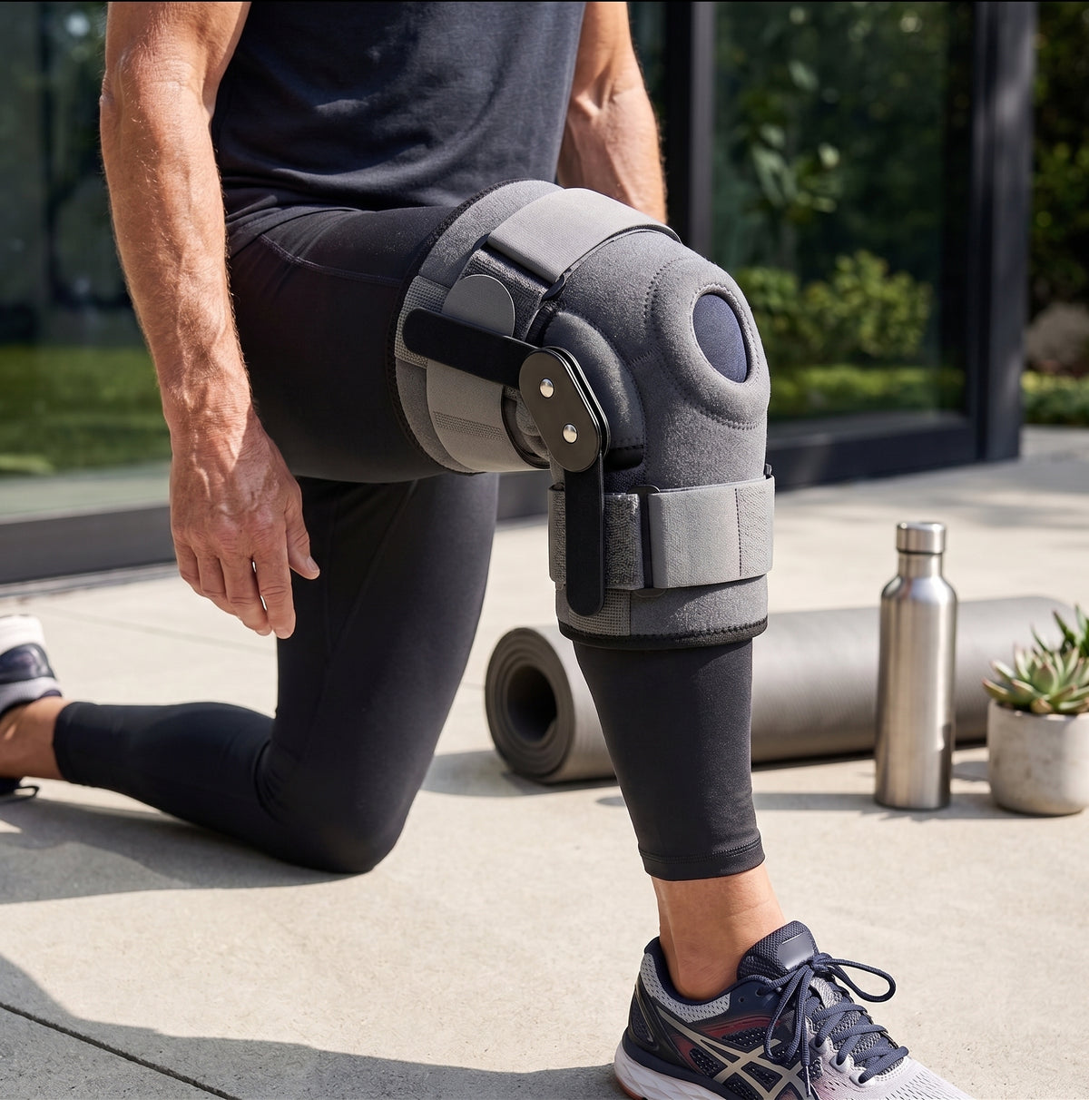 Hinged Knee Brace Metal Side Stabilizers Open Patella, Adjustable Straps Breathable Support, Men Women Sizes S-XXXL Running Sports Everyday Wear
