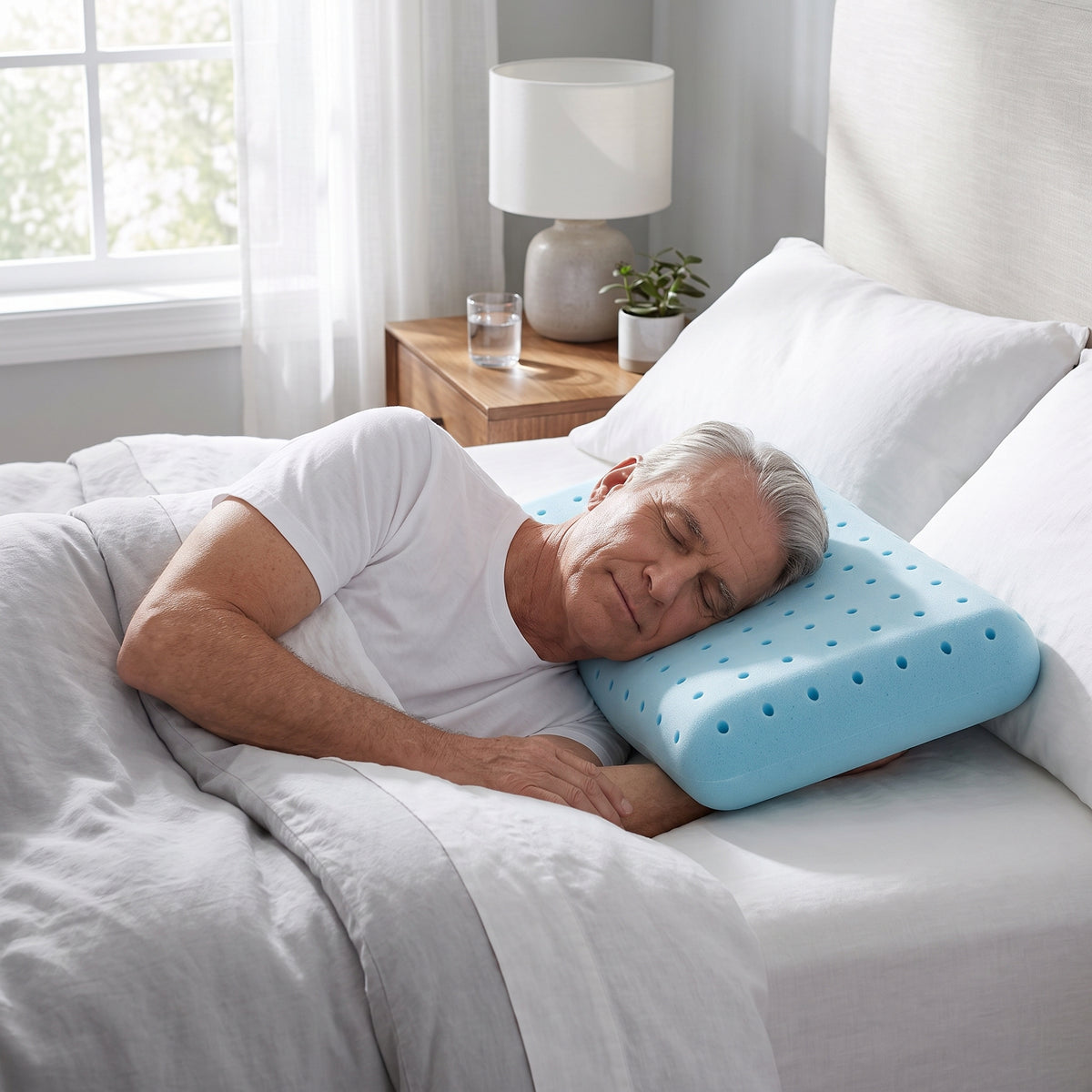 Cooling Memory Foam Pillow, Slow Rebound Open-Cell Foam, Removable Washable Cover, Back Side Stomach Sleep, Standard Queen King
