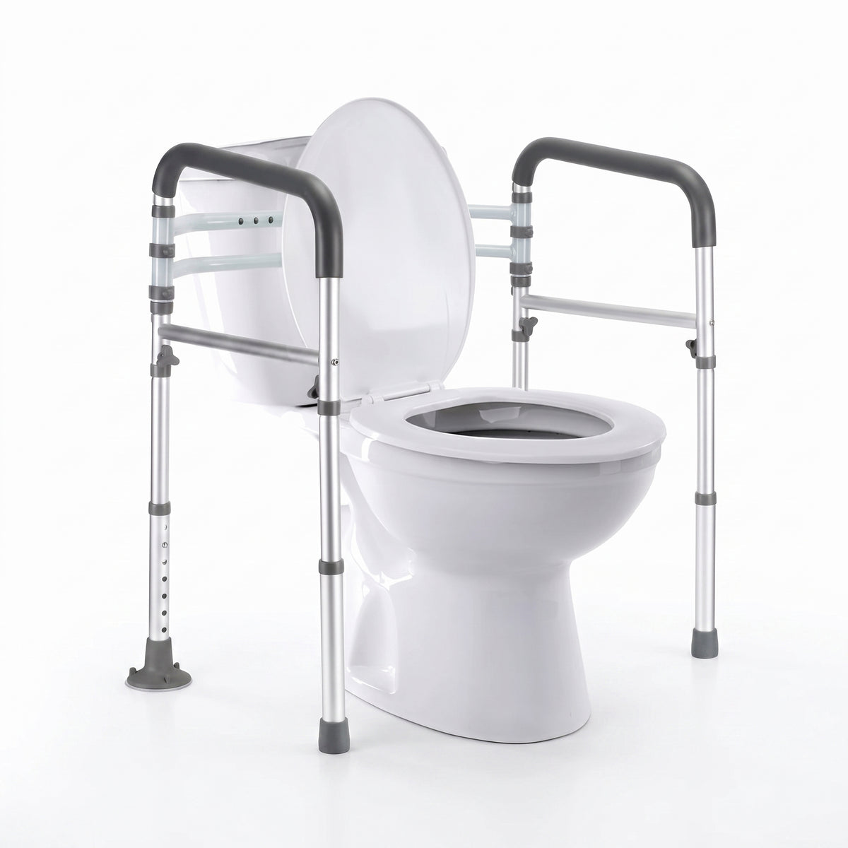 Foldable Toilet Support Bars Adjustable Aluminum Frame, 350 lb Capacity Height 24-31 In Width 20-25 In, Soft Foam Grips Multi Color Bathroom Home Use