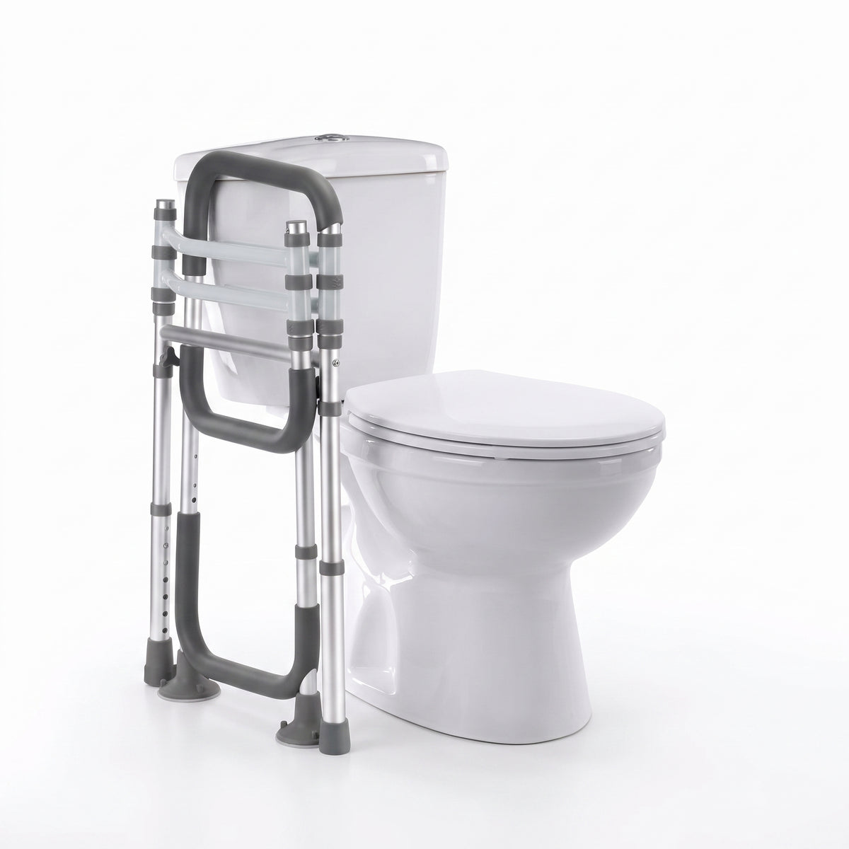 Foldable Toilet Support Bars Adjustable Aluminum Frame, 350 lb Capacity Height 24-31 In Width 20-25 In, Soft Foam Grips Multi Color Bathroom Home Use