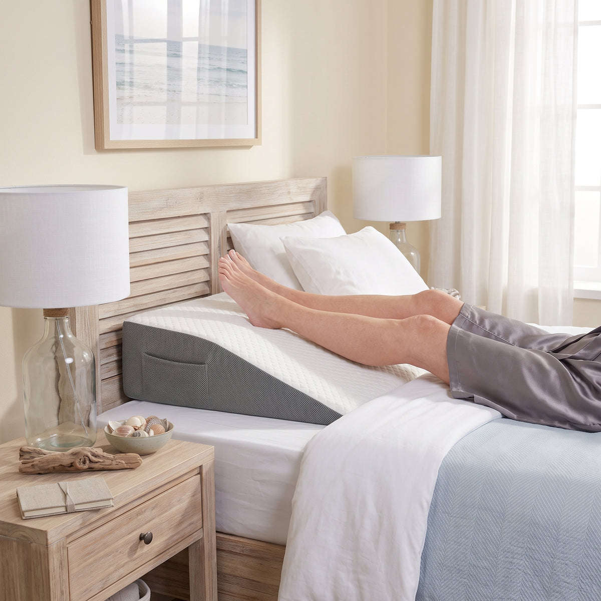 Bed Wedge Pillow Memory Foam Incline, Cooling Cover Removable Washable, Triangle or Flat Top Heights, Head Back Leg Elevation Sleep Support