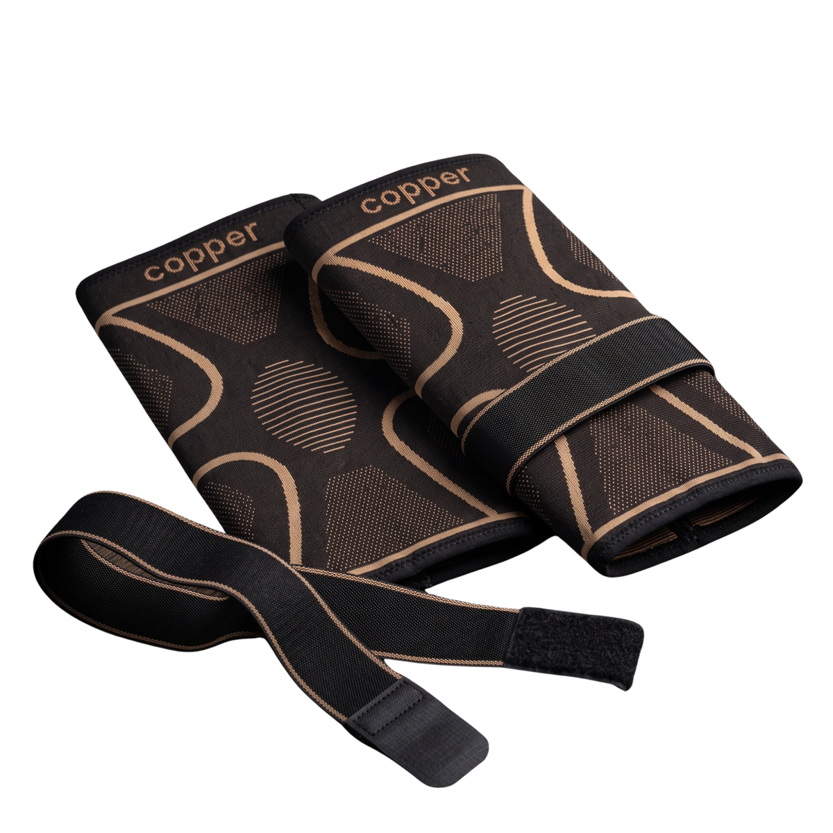 Copper Knee Support Braces with Straps 2-Pack, Adjustable Non-Slip Compression Sleeves, Men and Women, Running Workouts Gym and Everyday Wear