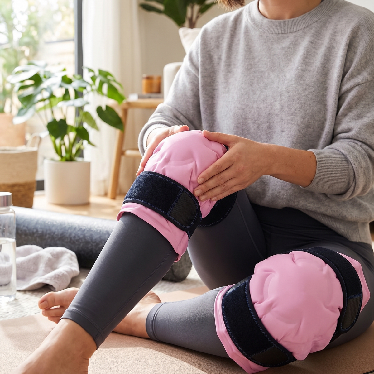 Large Reusable Knee Ice Pack Wrap, Flexible Gel Cold Pack Soft After Freezing, Plush Lining Dual Elastic Straps Multi Size Pack