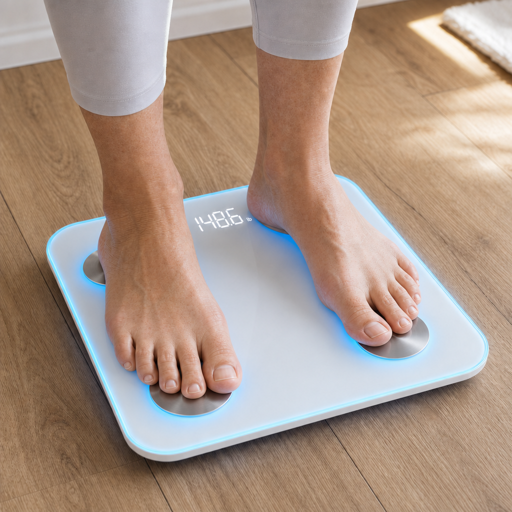 Bluetooth Smart Body Fat Scale Digital Bathroom Scale, App Sync BMI Body Fat Muscle Mass Tracking, Color Display 400 lb Home Fitness Use