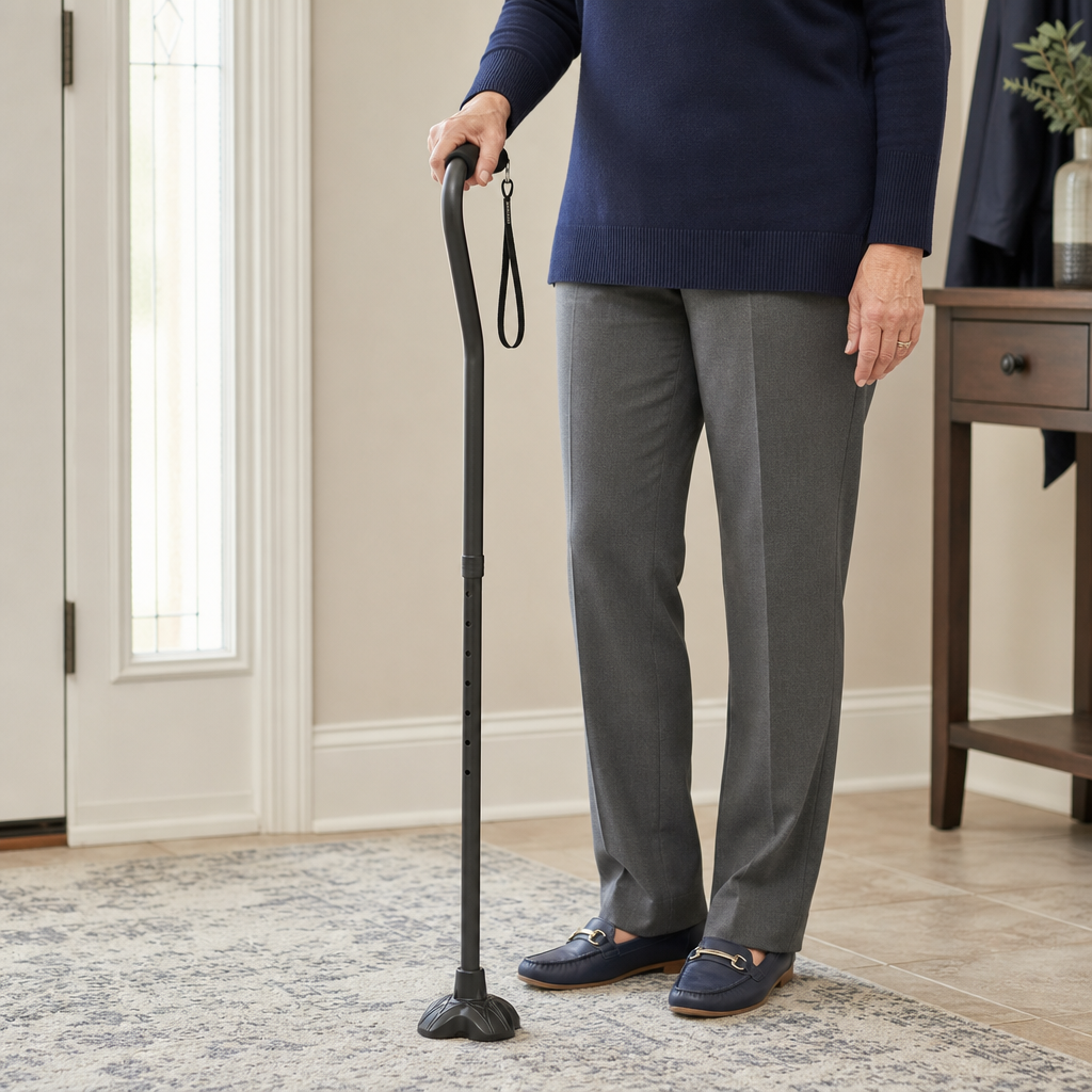 Adjustable Aluminum Folding Cane, Offset Foam Handle, Height 31-36 In, 380 lb Capacity, Travel Home Outdoor