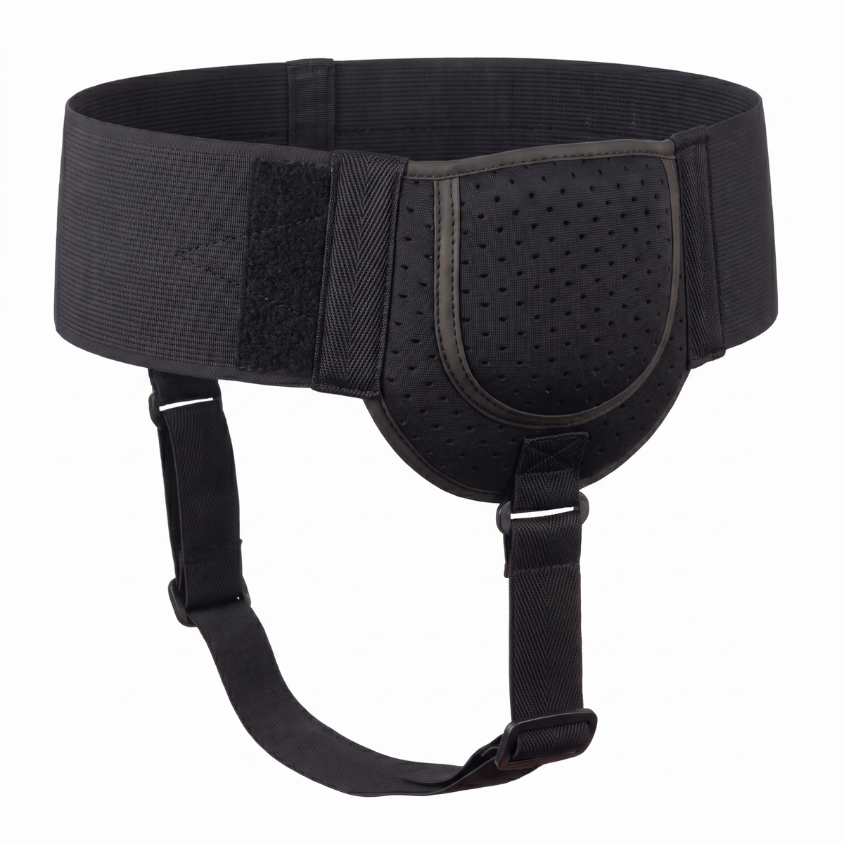 Adjustable Groin Support Belt with Removable Pad, Left or Right Side, Breathable Black, Sizes S and M for Men and Women Everyday Wear