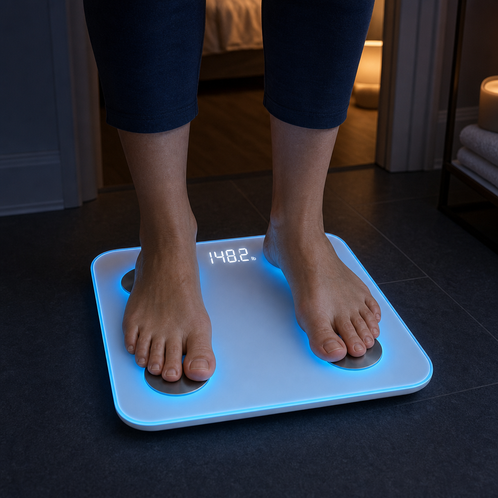 Bluetooth Smart Body Fat Scale Digital Bathroom Scale, App Sync BMI Body Fat Muscle Mass Tracking, Color Display 400 lb Home Fitness Use
