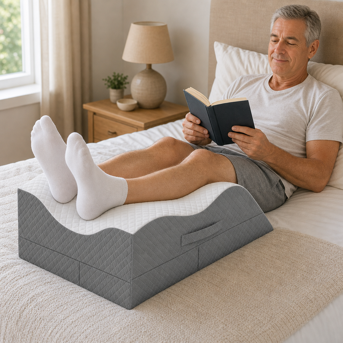 Grey Double Leg elevation wedge lifestyle male in use