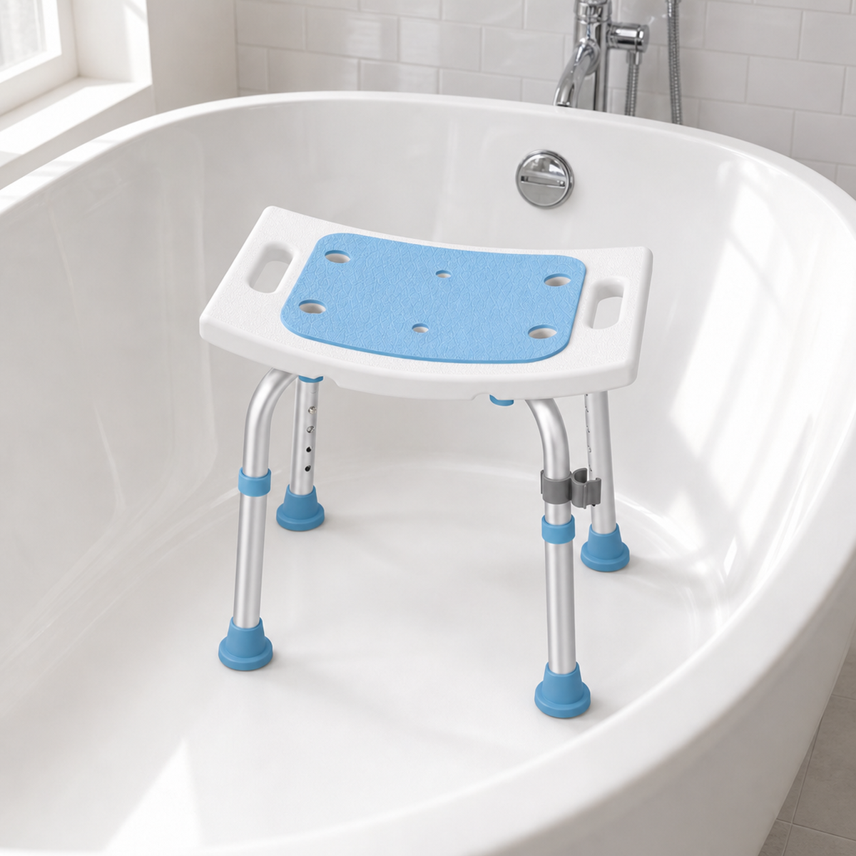 Aluminum bath stool in bathtub product focused
