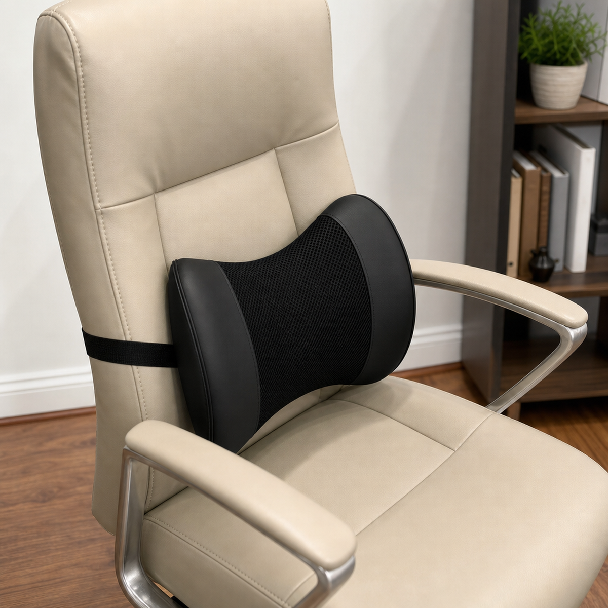Black classic 4D mesh lumbar support pillow on office chair