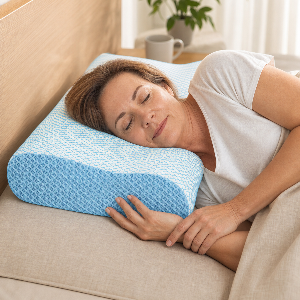 Ergonomic Memory Foam Cervical Pillow Contour 2 Heights, Breathable Washable Cover, Side Back and Stomach Sleepers, Home Bedroom Everyday Use