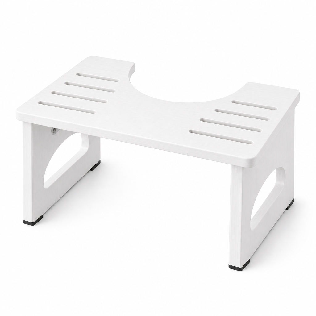 Bamboo Squatting Toilet Stool 7 Inch, Foldable Bathroom Step Stool with Non-Slip Pads, up to 300 lb Capacity, Home Bathroom Everyday Use