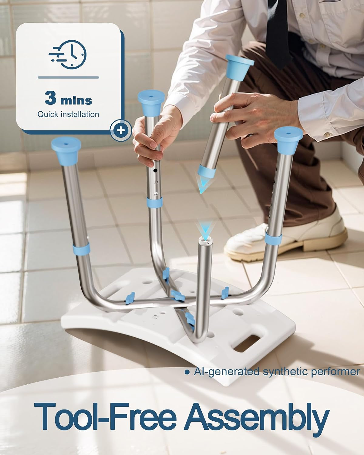 Aluminum bath stool tool-free assembly