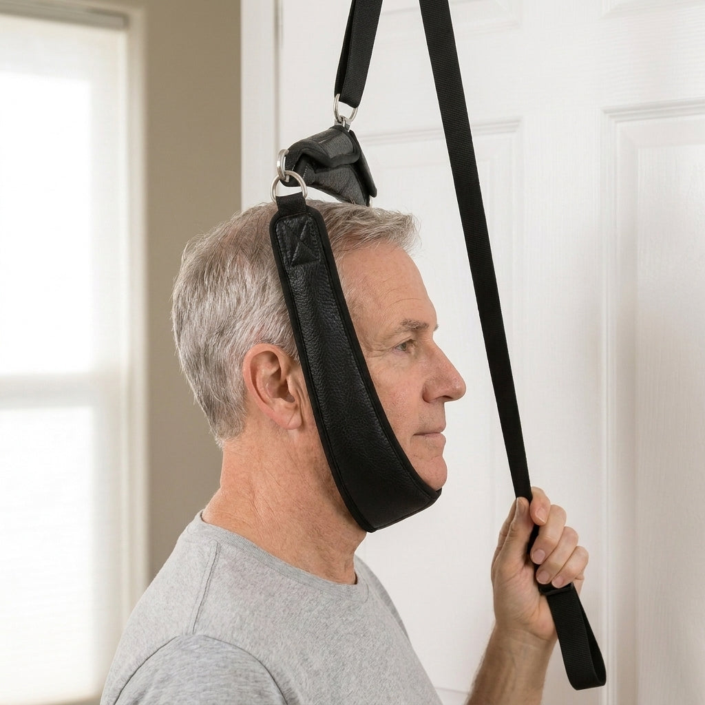 Portable Cervical Traction Neck Stretcher Door Hanger Harness Kit, Adjustable Strap, Home Office and Travel Neck Support Black Everyday Use