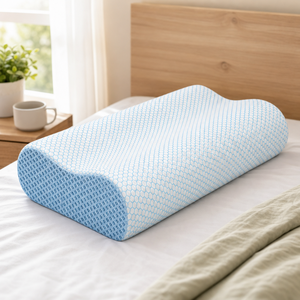 Ergonomic Memory Foam Cervical Pillow Contour 2 Heights, Breathable Washable Cover, Side Back and Stomach Sleepers, Home Bedroom Everyday Use