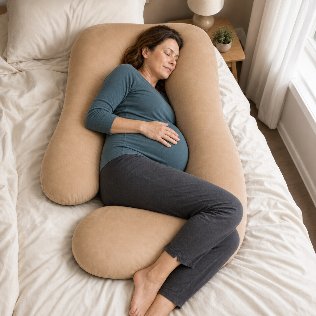 U-Shaped Full Body Pillow 57 and 65 In, Removable Velvet or Cooling Cover, Long Side Sleeper Pillow for Home Bedroom