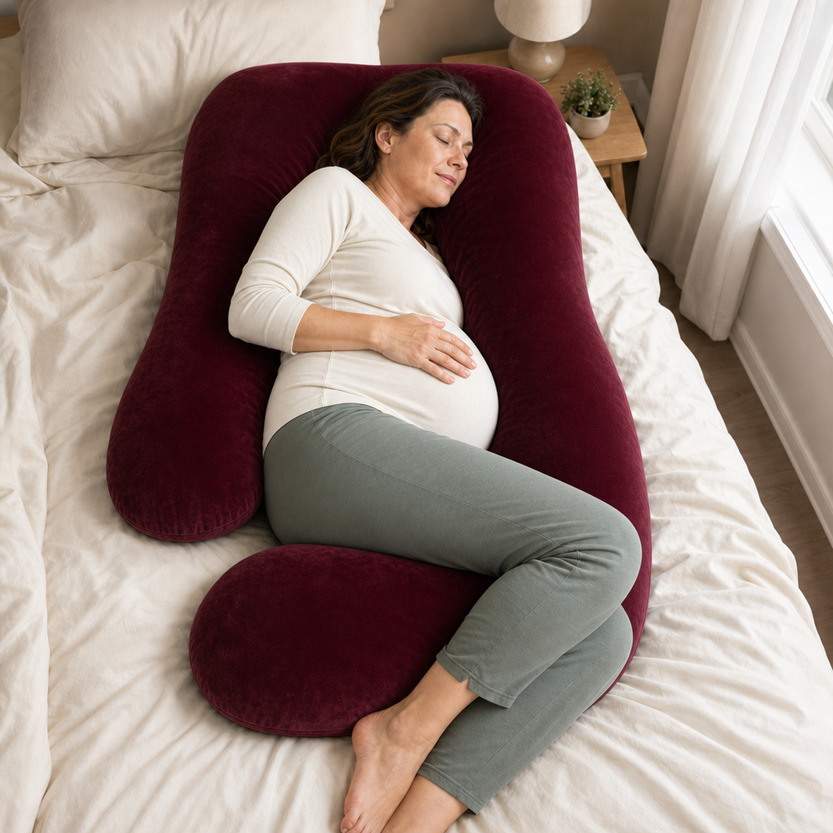 U-Shaped Full Body Pillow 57 and 65 In, Removable Velvet or Cooling Cover, Long Side Sleeper Pillow for Home Bedroom